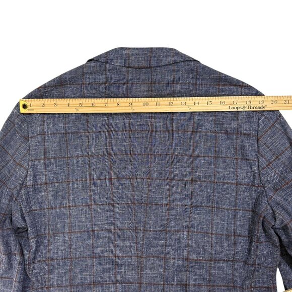 Hugo Boss Slim-Fit Micro-Patterned Jacket Blue Checkered Linen Cotton Blend Sz L - Picture 11 of 16